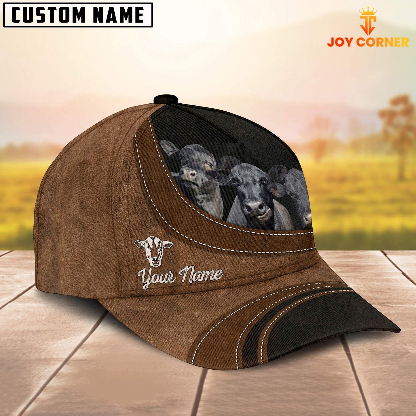 Joycorners Black Angus Happiness Customized Name Cap