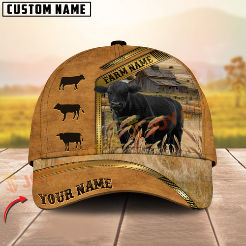 Joycorners Black Aungus Retro Brown Golden Line Pattern On Farm Customized Name 3D Classic Cap