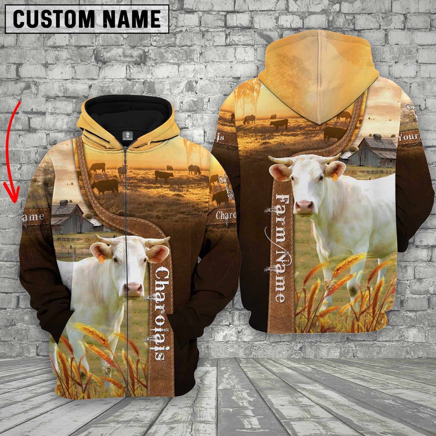 Joycorners Farm Custom Name Charolais Brown Gold 3D Printed Hoodie
