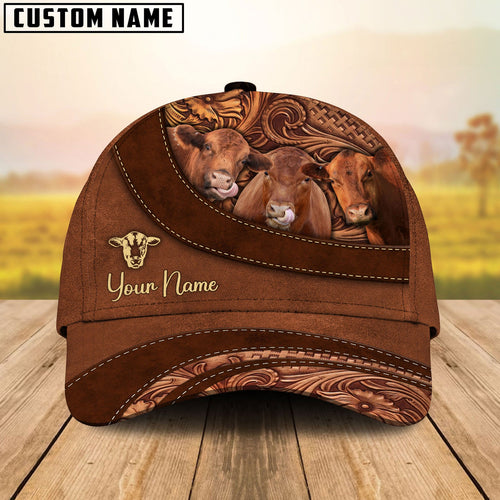 Joy Corners Red Angus Farm Life Beauty Leather Pattern Customized 3D Cap