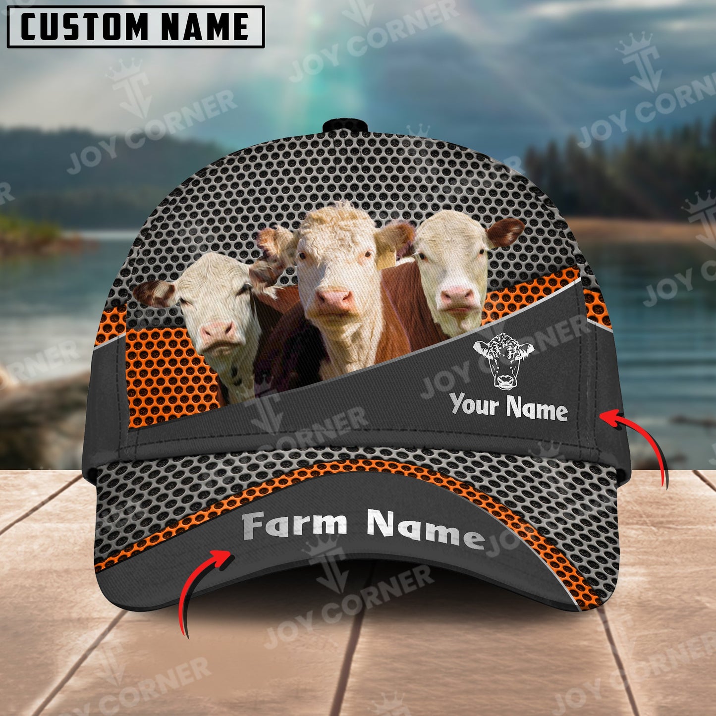 Joycorners Hereford Customized Name And Farm Name Metal 3D Classic Cap