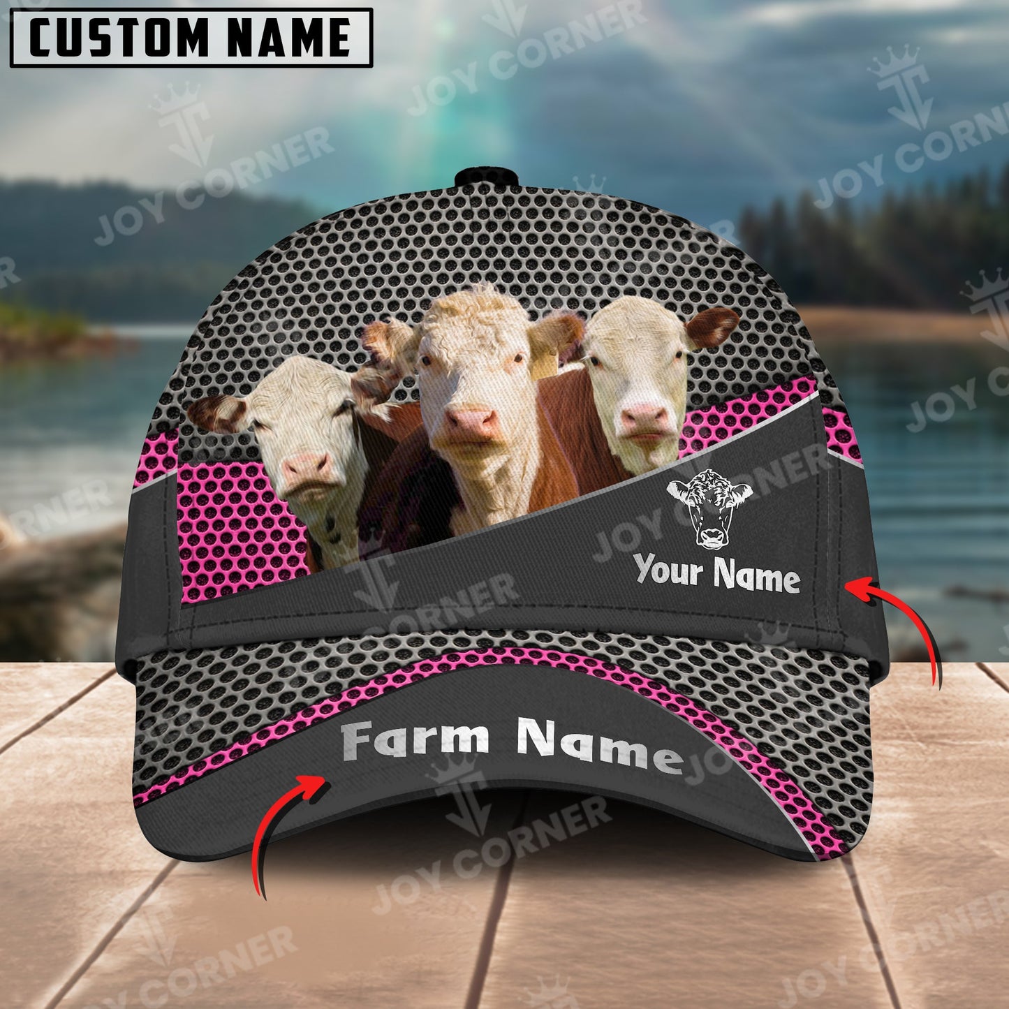 Joycorners Hereford Customized Name And Farm Name Metal 3D Classic Cap