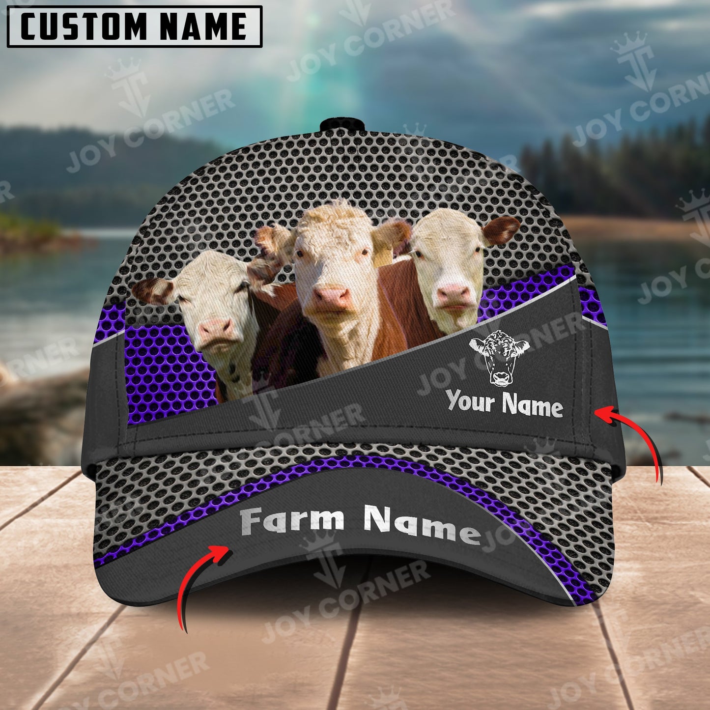 Joycorners Hereford Customized Name And Farm Name Metal 3D Classic Cap