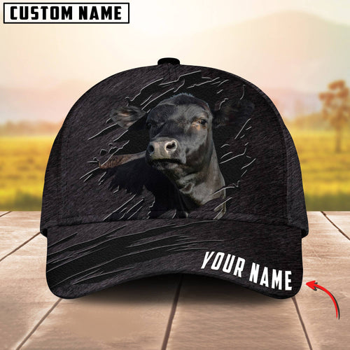 Joycorners Customized Name Black Angus Leather Pattern 3D Classic Cap
