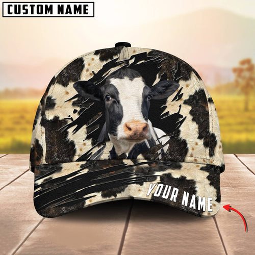 Joycorners Customized Name Holstein Leather Pattern 3D Classic Cap