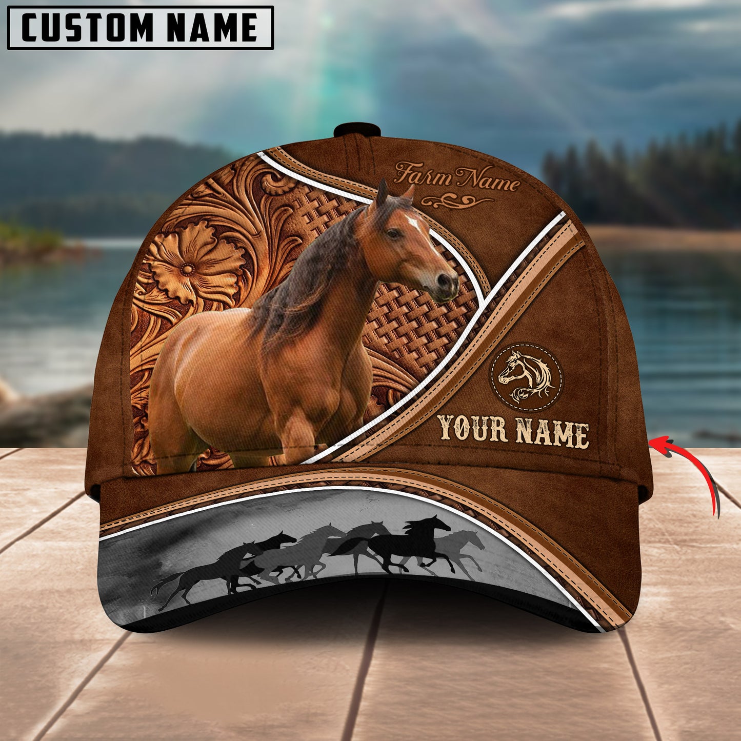 Gorustic Farm Horse Cattle Personalized Name Carving Leather Pattern 3D Classic Cap
