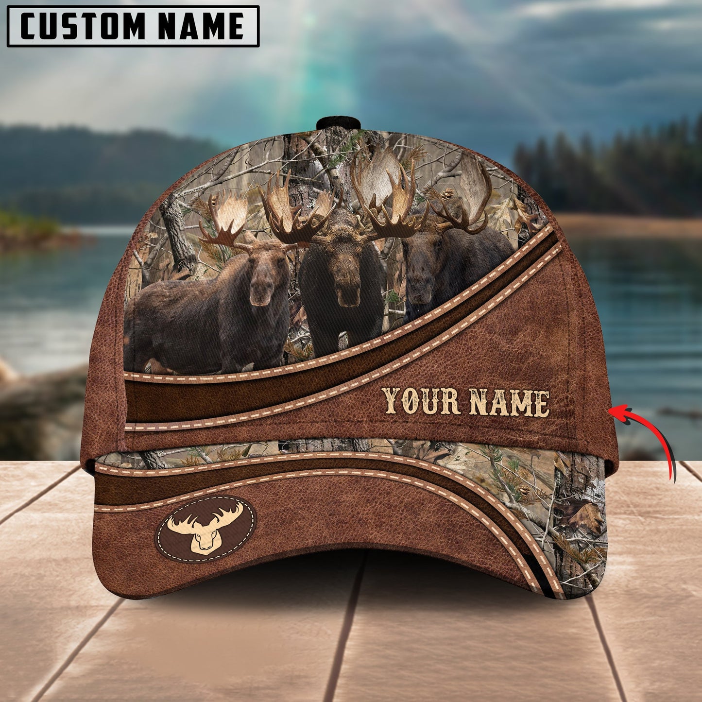 Cornbee Hunting Personalized Name Brown Leather Pattern 3D Classic Cap