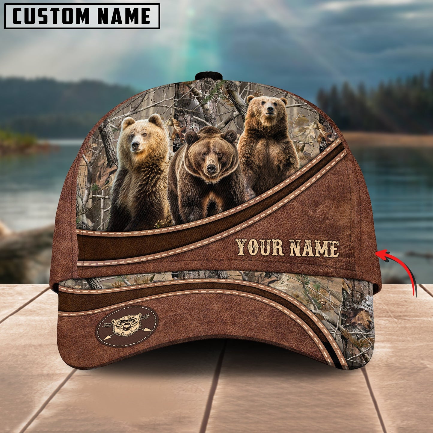 Cornbee Hunting Personalized Name Brown Leather Pattern 3D Classic Cap