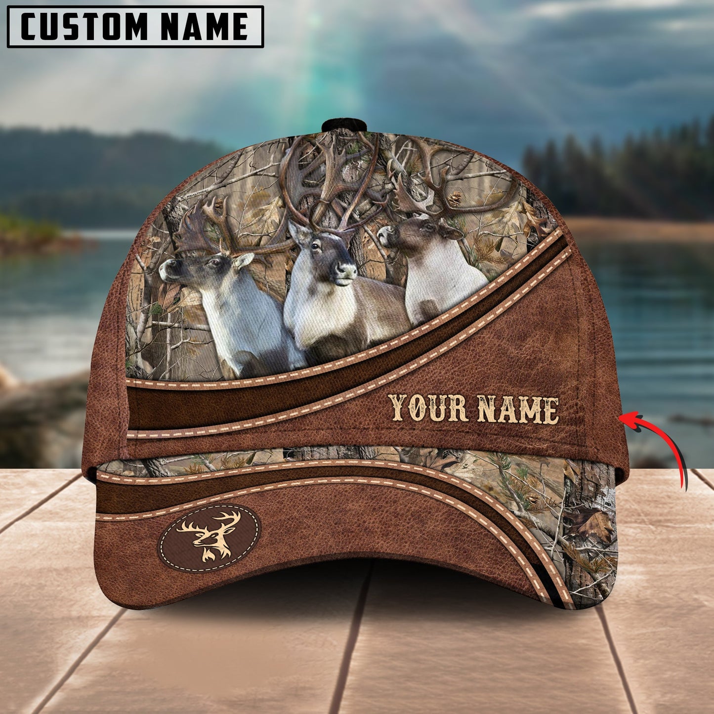 Cornbee Hunting Personalized Name Brown Leather Pattern 3D Classic Cap