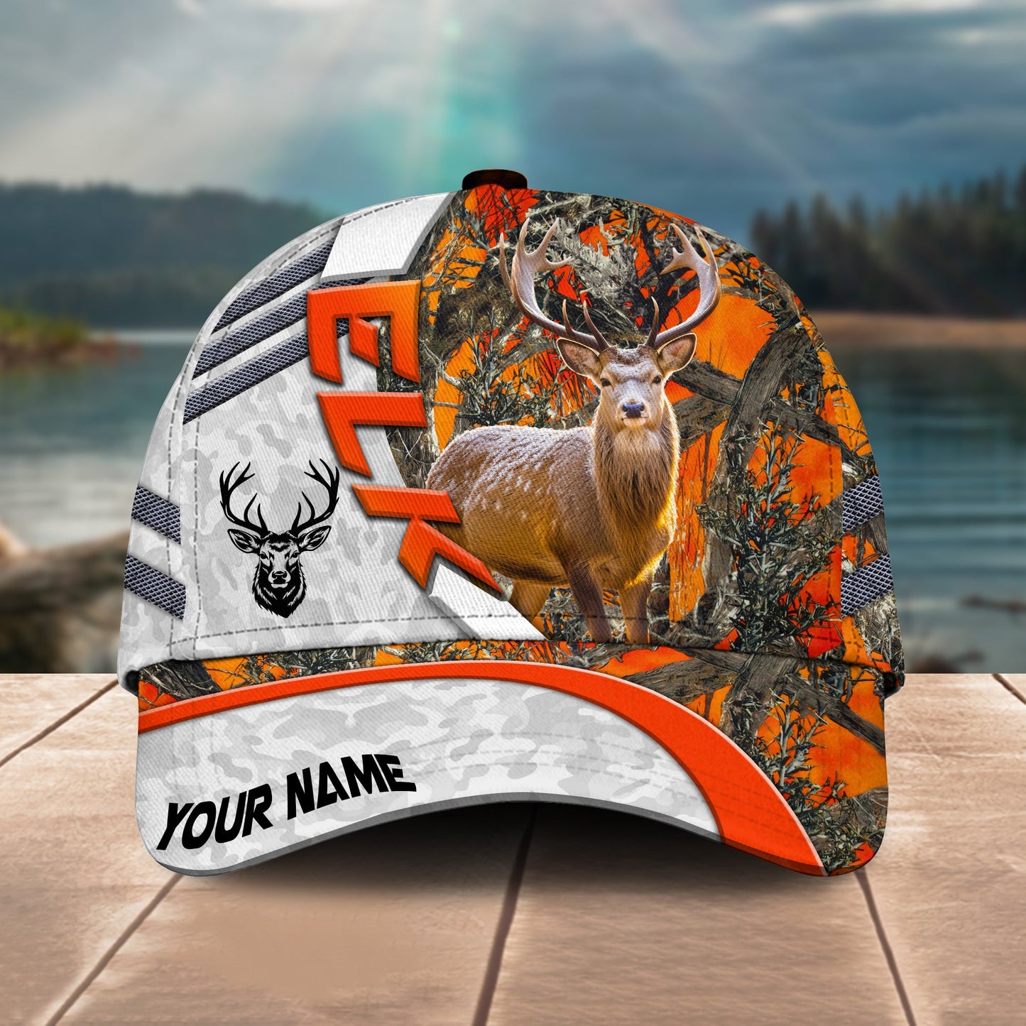 Joycorners Hunting Customized Name Orange Lava Pattern 3D Classic Cap