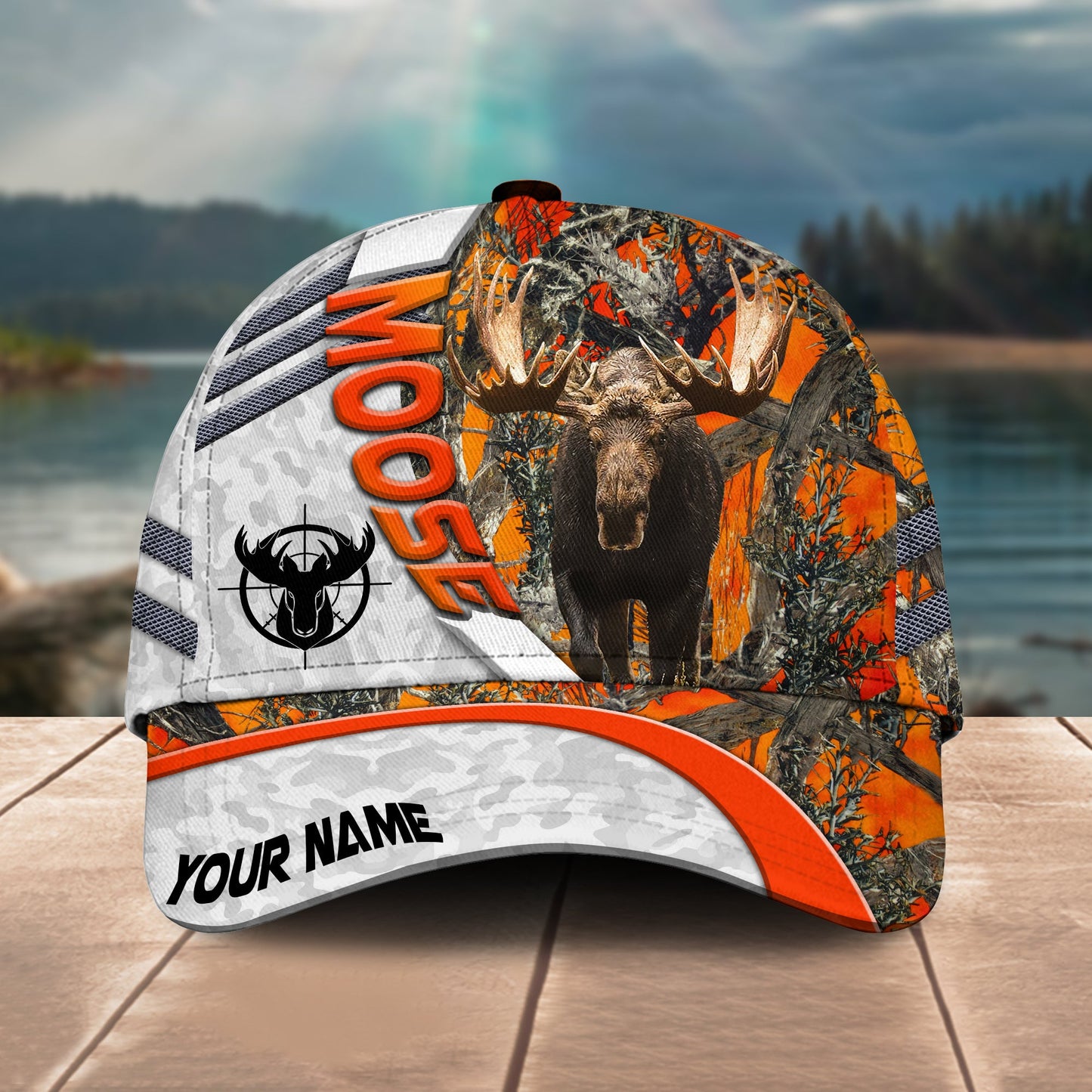 Joycorners Hunting Customized Name Orange Lava Pattern 3D Classic Cap