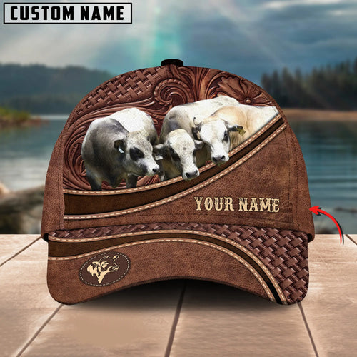 Joycorners Piedmontese Personalized Name Brown Carving Leather Pattern 3D Classic Cap