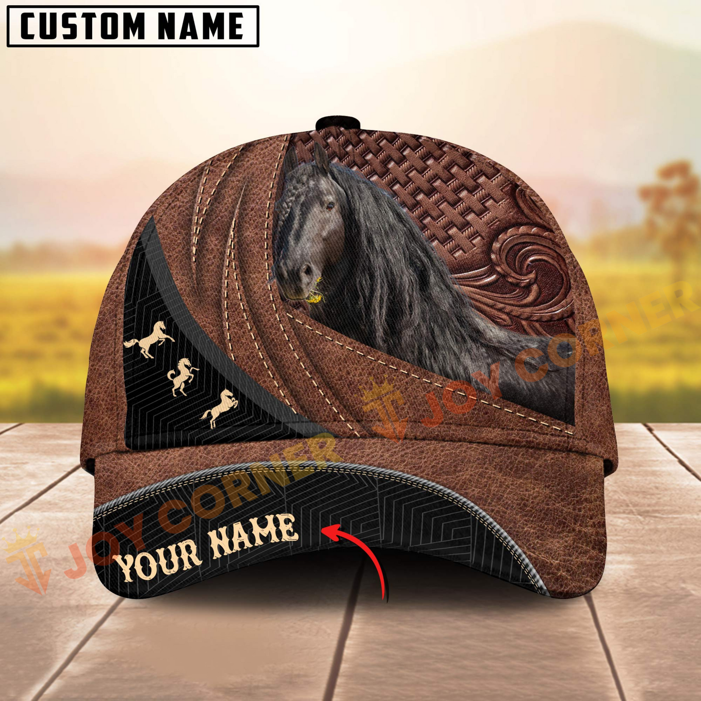 Joycorners Friesian Horse Black Accent Personalized Name 3D Cap