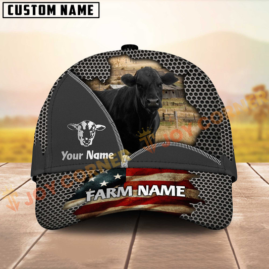 Joycorners Black Aungus American Flag Mesh On Farm Customized Name 3D Classic Cap