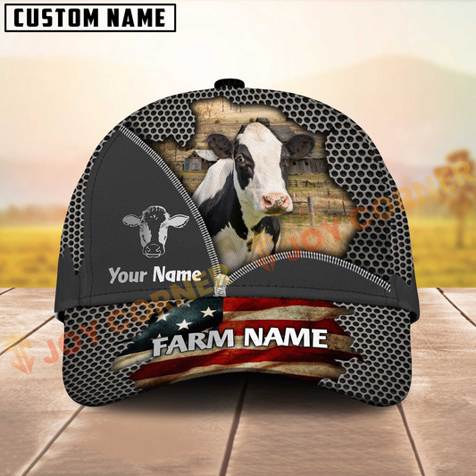 Joycorners Holstein American Flag Mesh On Farm Customized Name 3D Classic Cap