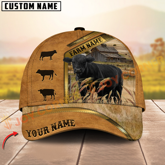 Joycorners Black Aungus Retro Brown Golden Line Pattern On Farm Customized Name 3D Classic Cap