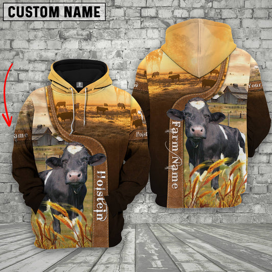 Joycorners Farm Custom Name Holstein Brown Gold 3D Printed Hoodie