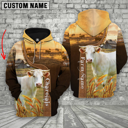 Joycorners Farm Custom Name Charolais Brown Gold 3D Printed Hoodie