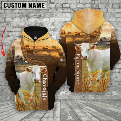 Joycorners Farm Custom Name Charolais Brown Gold 3D Printed Hoodie