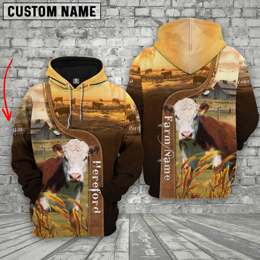 Joycorners Farm Custom Name Hereford Brown Gold 3D Printed Hoodie