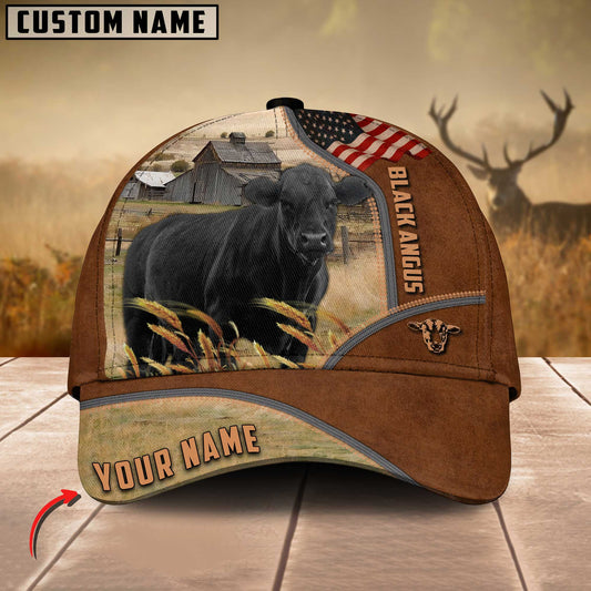 Joycorners Black Angus US Flag Customized Name Brown Cap