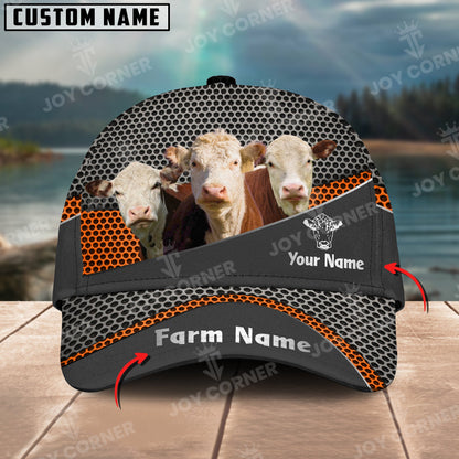 Joycorners Hereford Customized Name And Farm Name Metal 3D Classic Cap