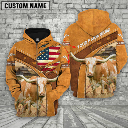 Joycorners Personalized Name 3D Texas Longhorn Flag Hoodie