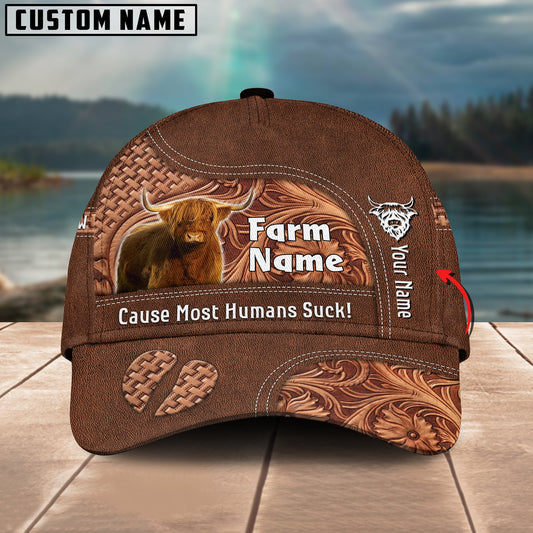 Joycorners Highland Customized Name And Farm Name Leather Carving 3D Classic Cap