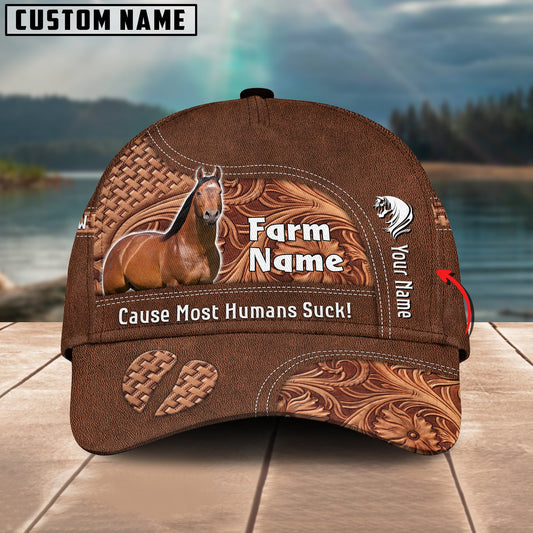 Joycorners Horse Customized Name And Farm Name Leather Carving 3D Classic Cap