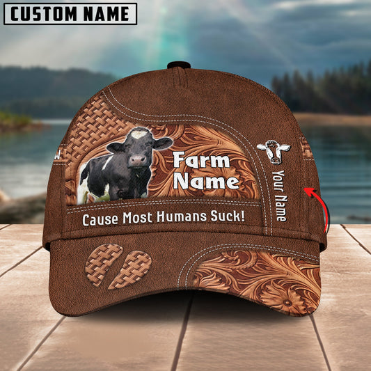 Joycorners Holstein Customized Name And Farm Name Leather Carving 3D Classic Cap