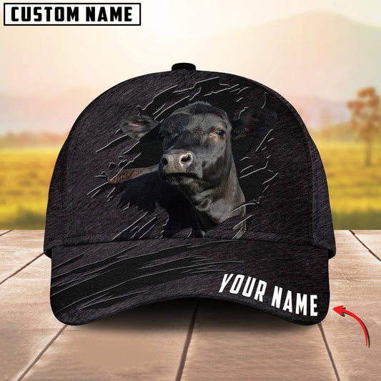 Joycorners Customized Name Black Angus Leather Pattern 3D Classic Cap