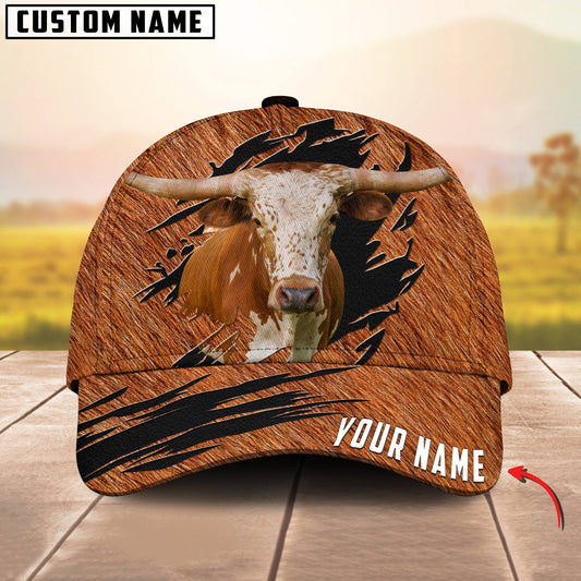 Joycorners Customized Name Texas Longhorn Leather Pattern 3D Classic Cap