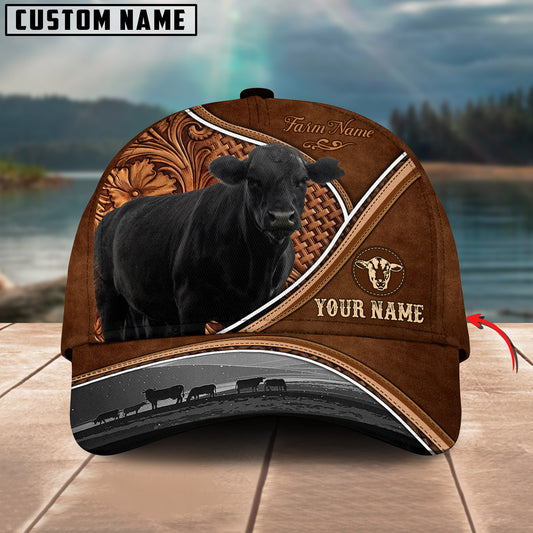 Gorustic Farm Black Angus Personalized Name Carving Leather Pattern 3D Classic Cap