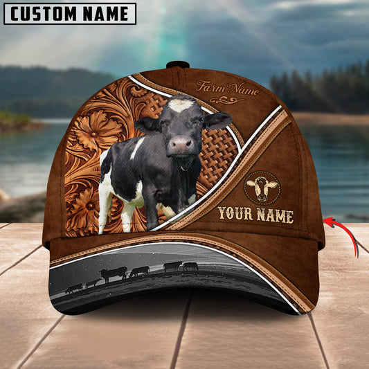 Gorustic Farm Holstein Cattle Personalized Name Carving Leather Pattern 3D Classic Cap