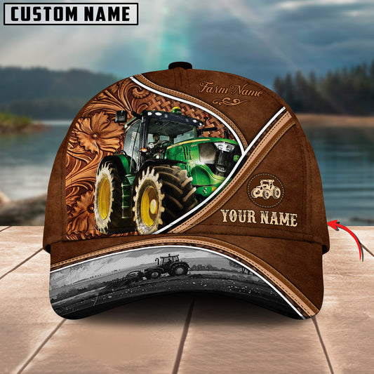 Gorustic Farm Tractor Personalized Name Carving Leather Pattern 3D Classic Cap