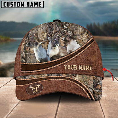 Cornbee Hunting Personalized Name Brown Leather Pattern 3D Classic Cap