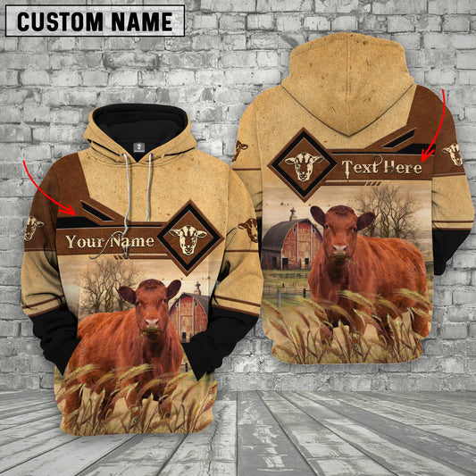 Joycorners Red Angus On Farms Custom Name Printed 3D Hoodie
