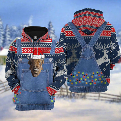 Joycorners Beefalo Cattle Christmas Knitting Hoodie Pattern 3D