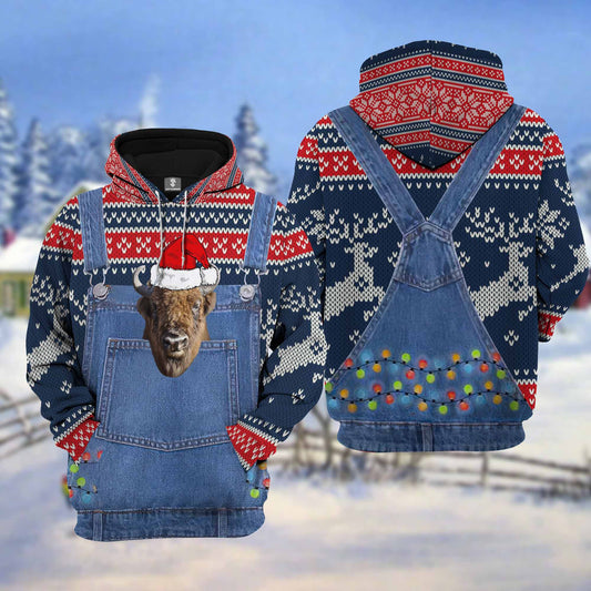 Joycorners Beefalo Cattle Christmas Knitting Hoodie Pattern 3D